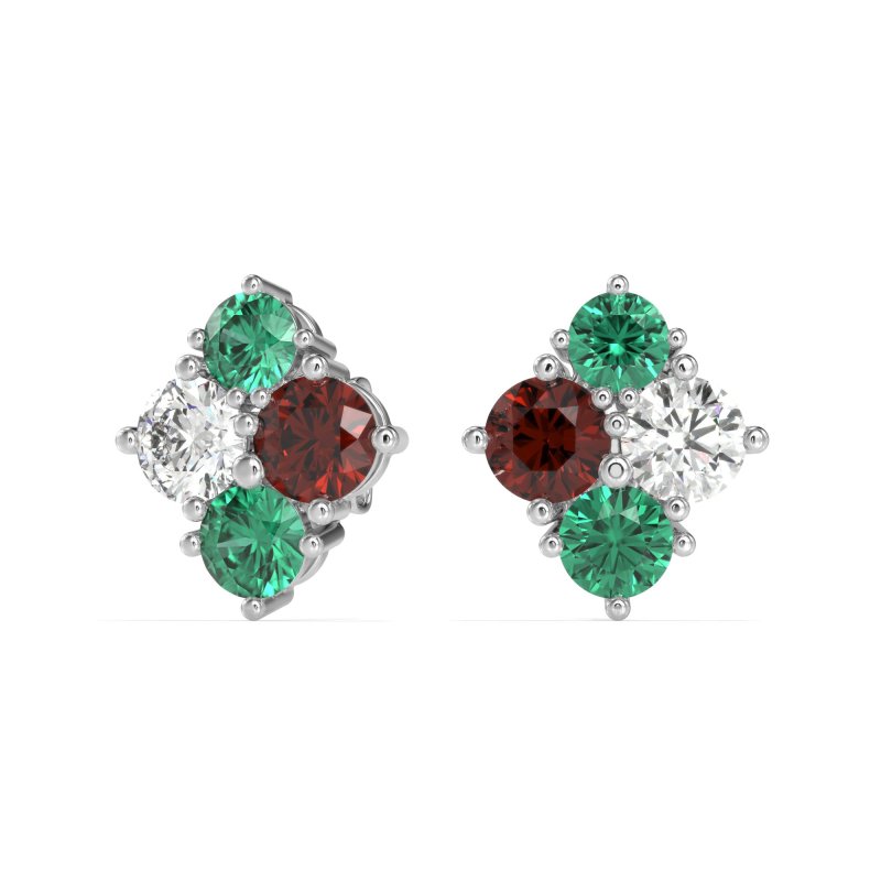 Multi-Size Four Stone Stud Earrings