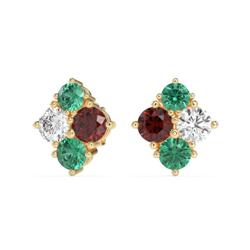 Multi-Size Four Stone Stud Earrings