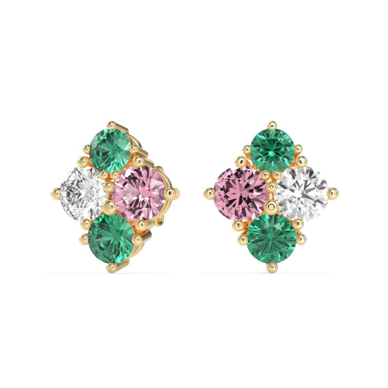 Multi-Size Four Stone Stud Earrings