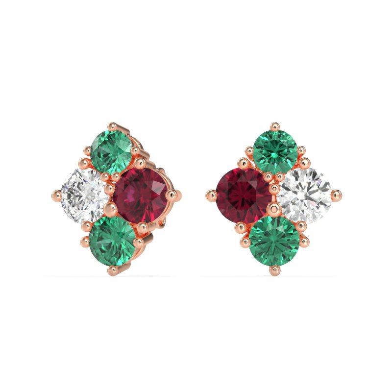 Multi-Size Four Stone Stud Earrings