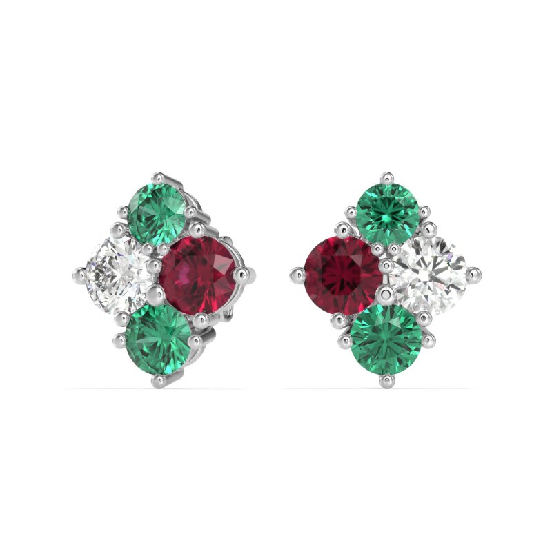 Multi-Size Four Stone Stud Earrings