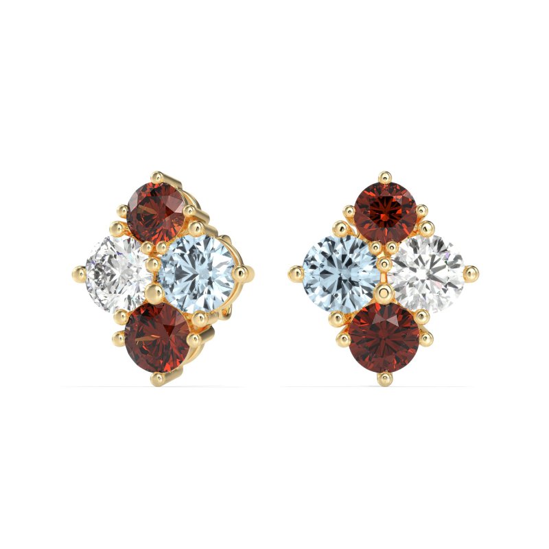 Multi-Size Four Stone Stud Earrings