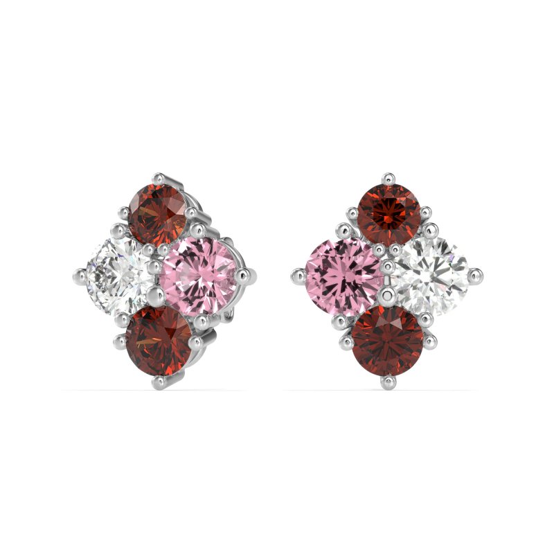 Multi-Size Four Stone Stud Earrings