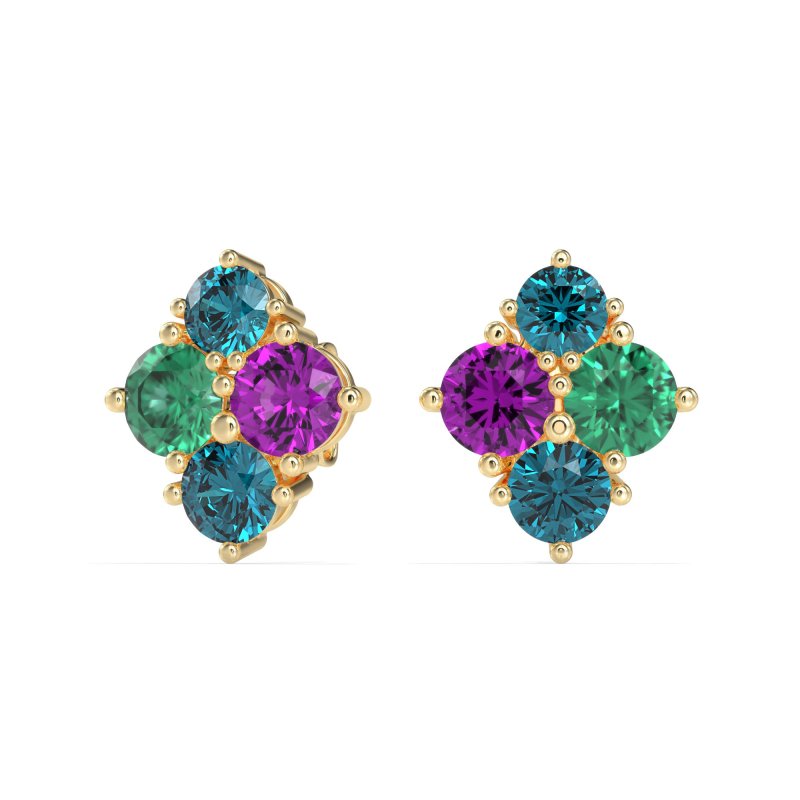 Multi-Size Four Stone Stud Earrings