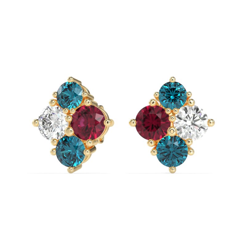 Multi-Size Four Stone Stud Earrings