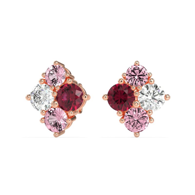 Multi-Size Four Stone Stud Earrings