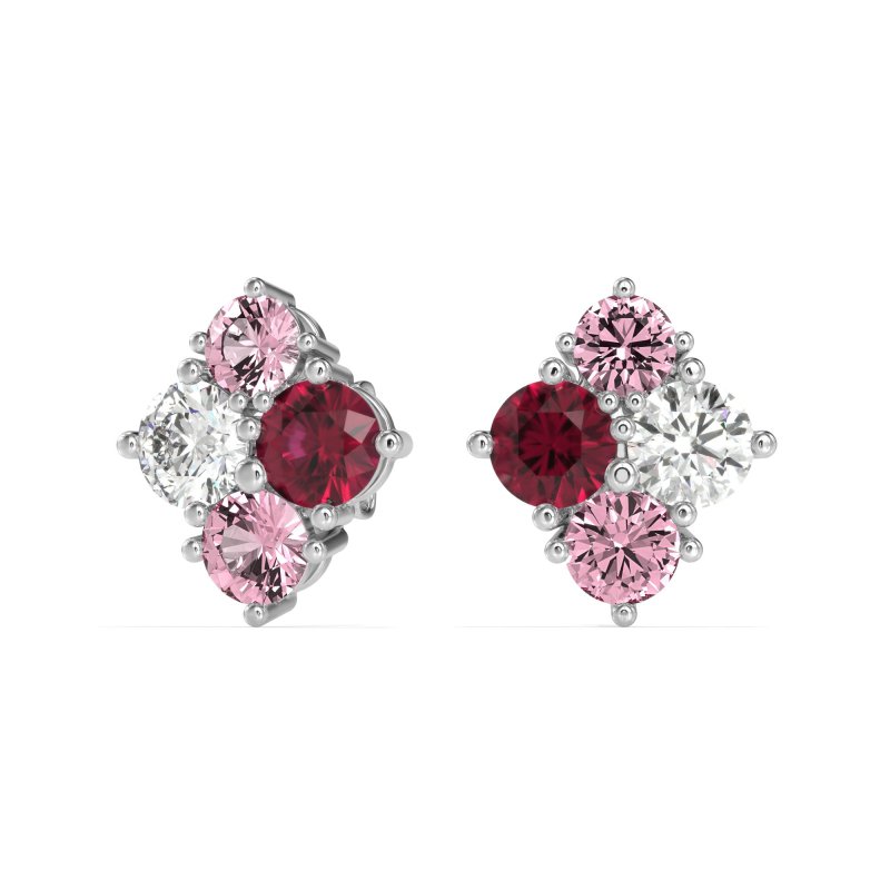 Multi-Size Four Stone Stud Earrings