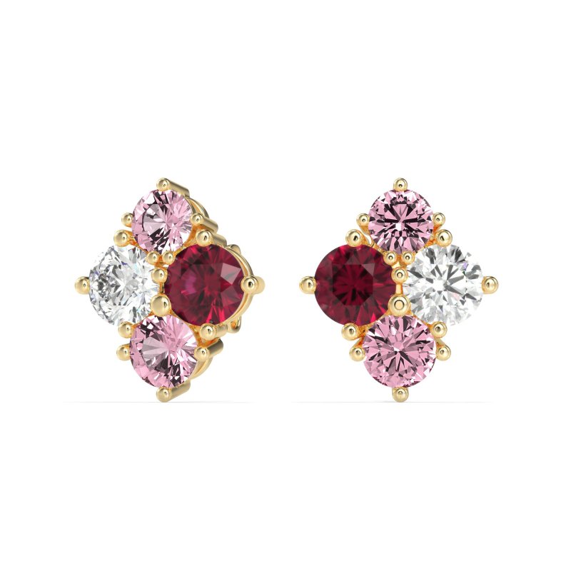 Multi-Size Four Stone Stud Earrings