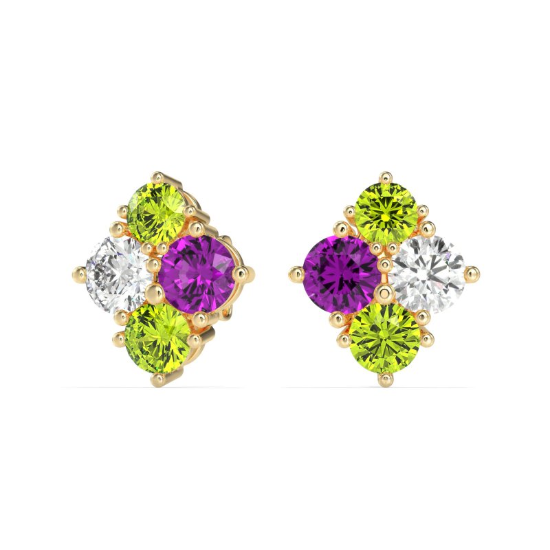Multi-Size Four Stone Stud Earrings