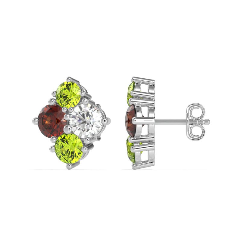 Multi-Size Four Stone Stud Earrings