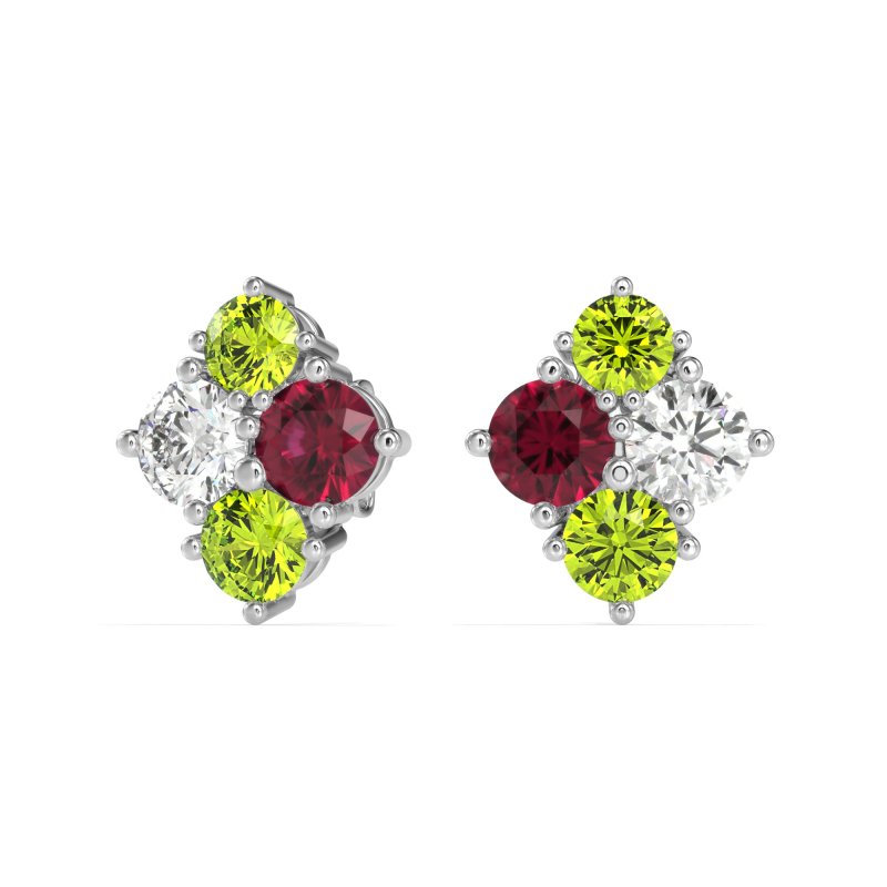 Multi-Size Four Stone Stud Earrings