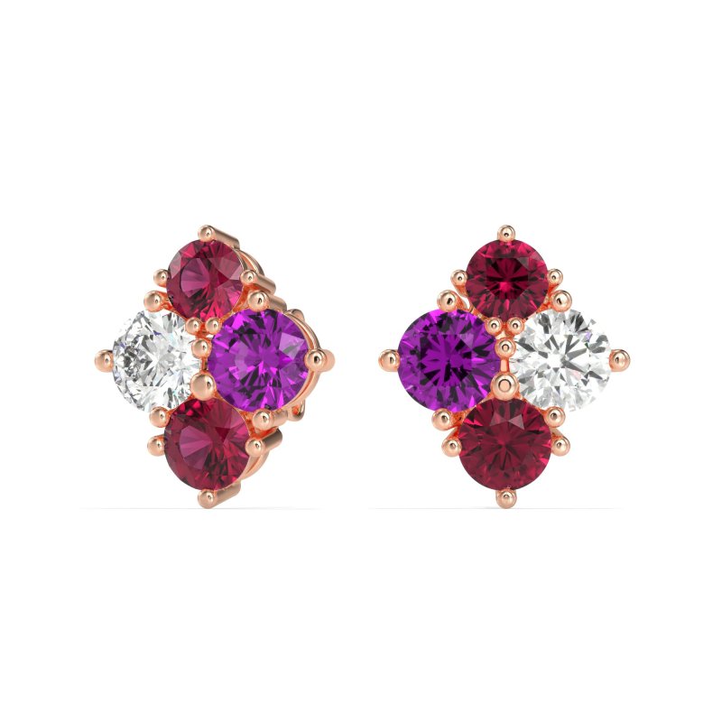 Multi-Size Four Stone Stud Earrings