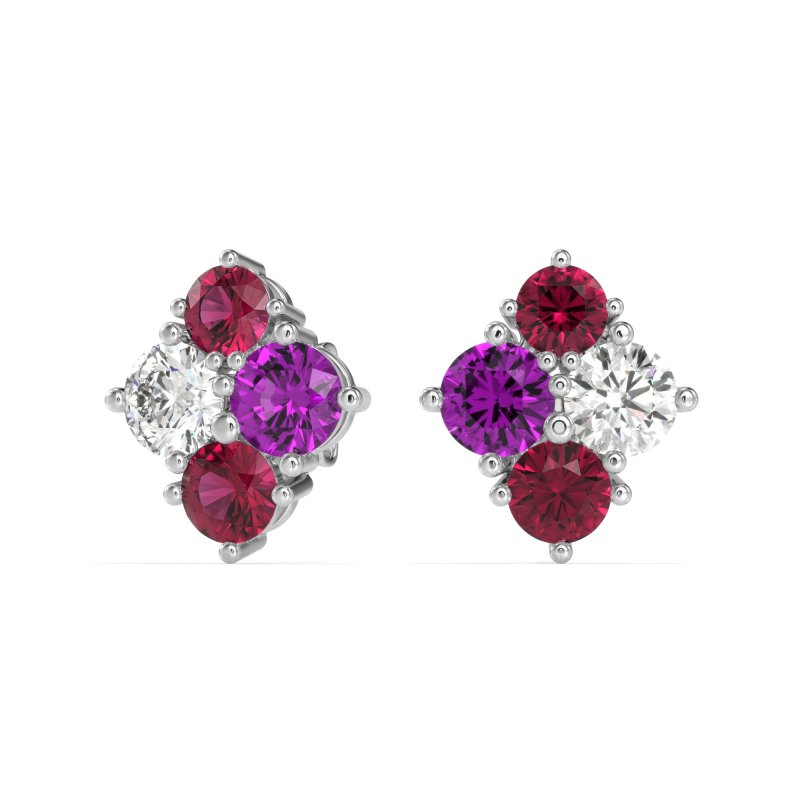 Multi-Size Four Stone Stud Earrings