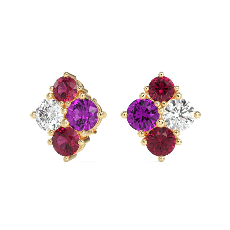 Multi-Size Four Stone Stud Earrings