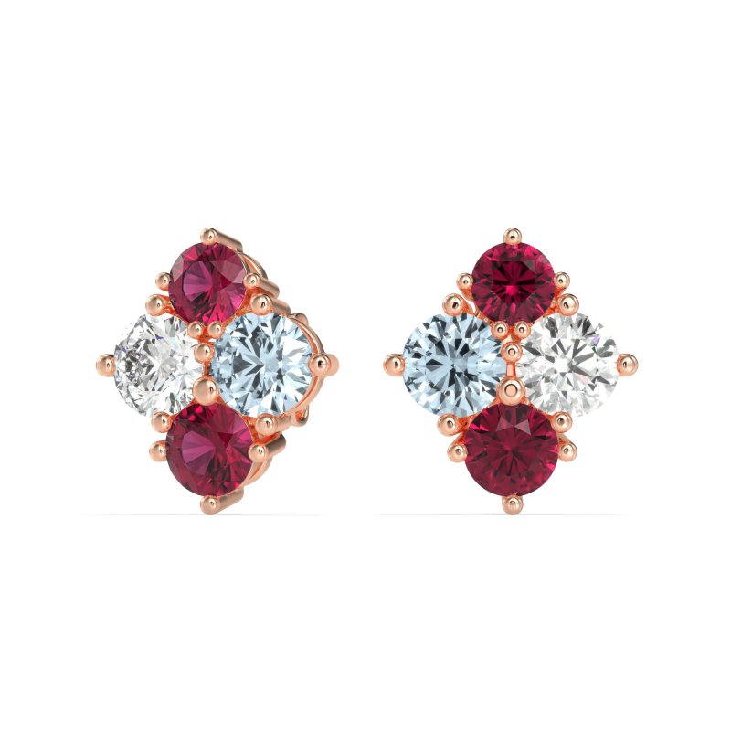 Multi-Size Four Stone Stud Earrings