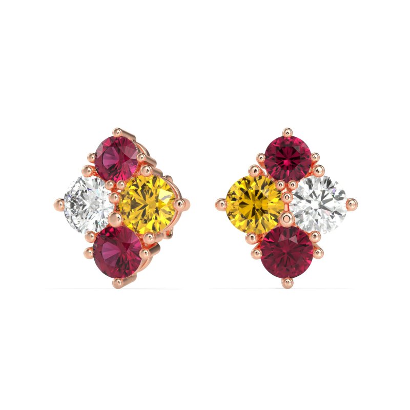 Multi-Size Four Stone Stud Earrings
