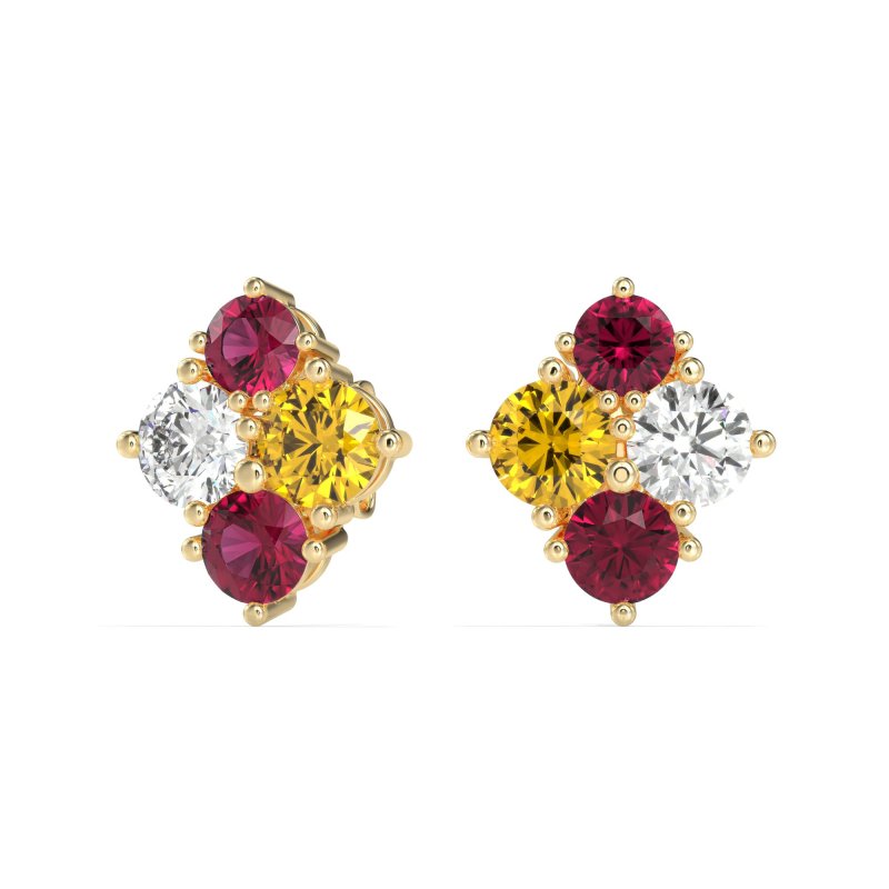 Multi-Size Four Stone Stud Earrings