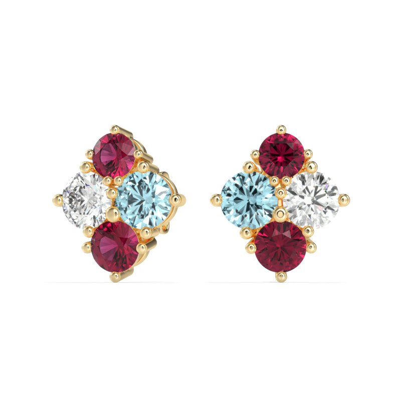 Multi-Size Four Stone Stud Earrings