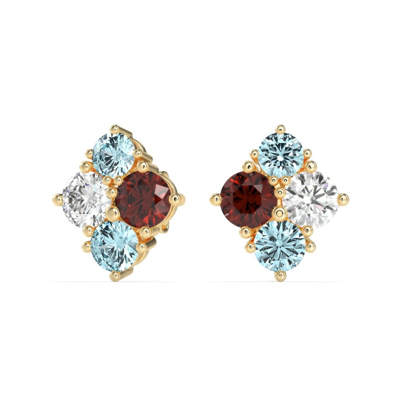 Multi-Size Four Stone Stud Earrings