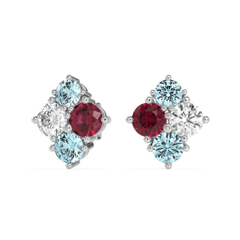 Multi-Size Four Stone Stud Earrings