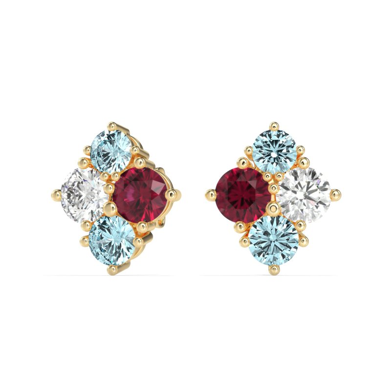 Multi-Size Four Stone Stud Earrings