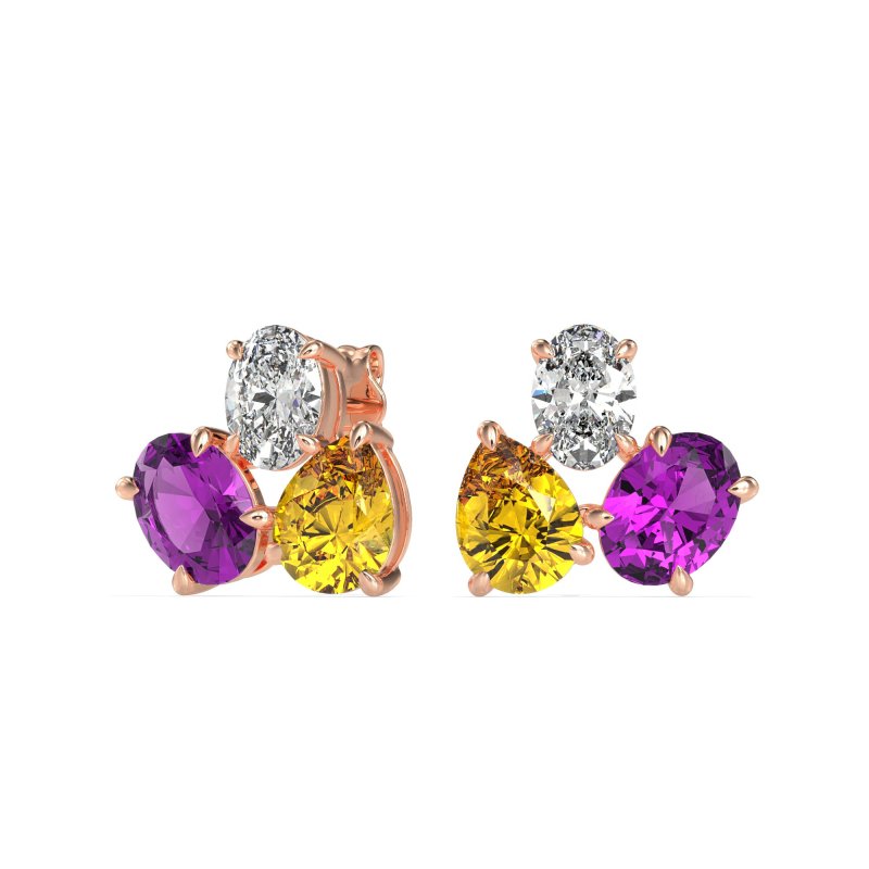 Oval & Pear Trio Stud Earrings