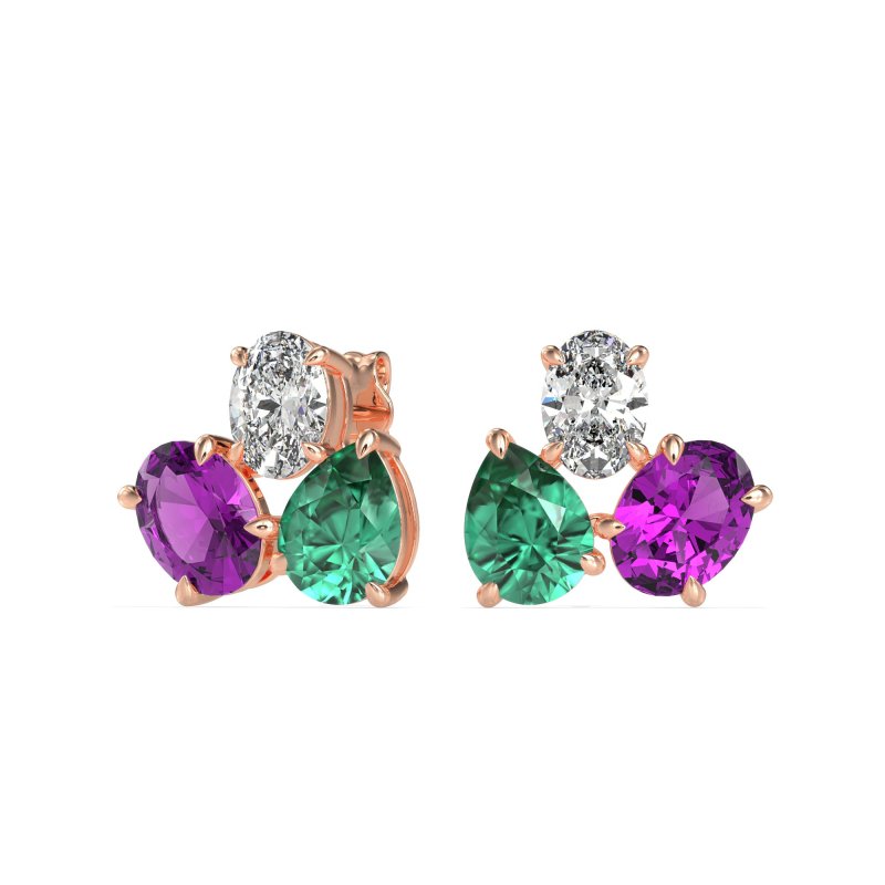 Oval & Pear Trio Stud Earrings