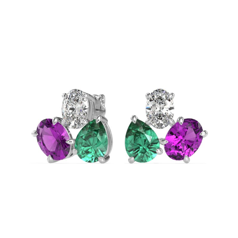 Oval & Pear Trio Stud Earrings