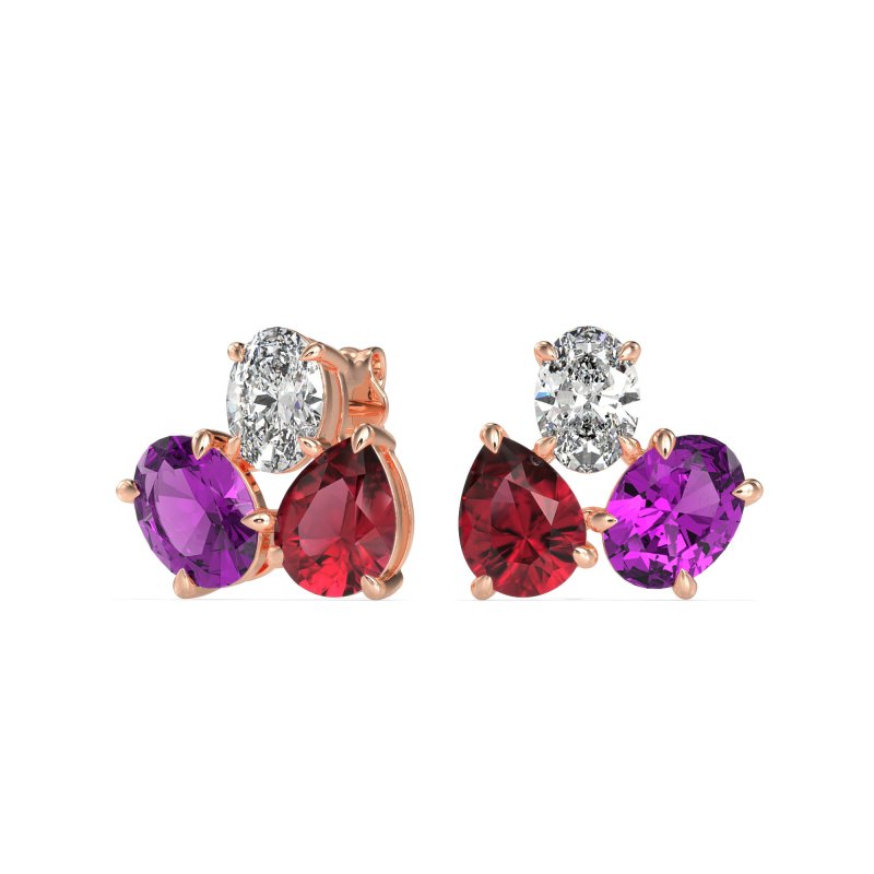 Oval & Pear Trio Stud Earrings