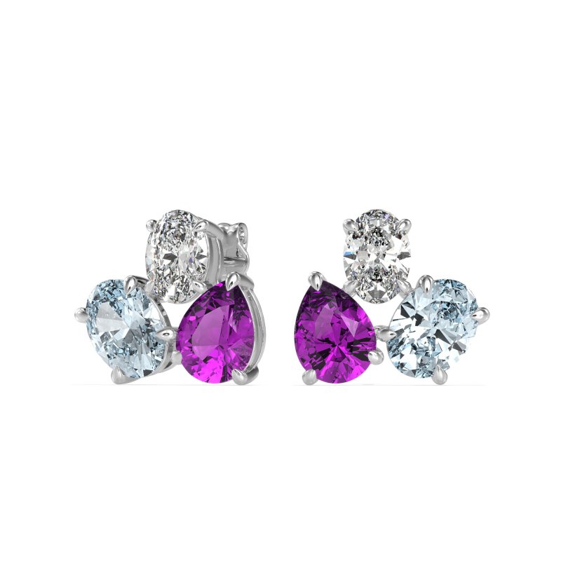 Oval & Pear Trio Stud Earrings