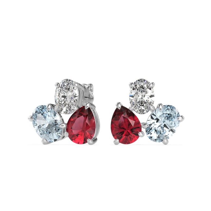 Oval & Pear Trio Stud Earrings