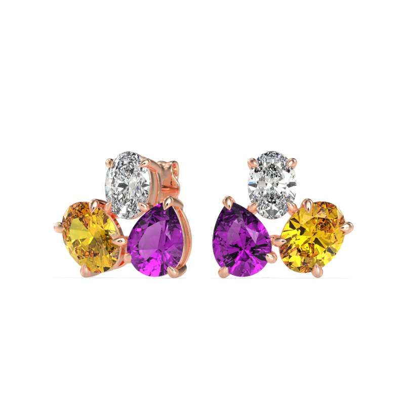 Oval & Pear Trio Stud Earrings