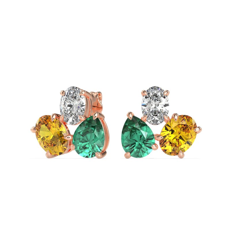 Oval & Pear Trio Stud Earrings