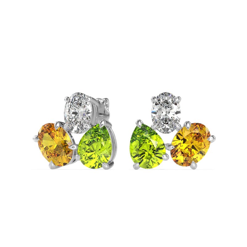 Oval & Pear Trio Stud Earrings