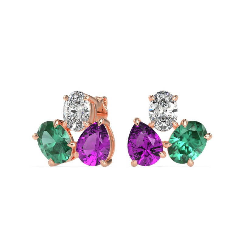 Oval & Pear Trio Stud Earrings