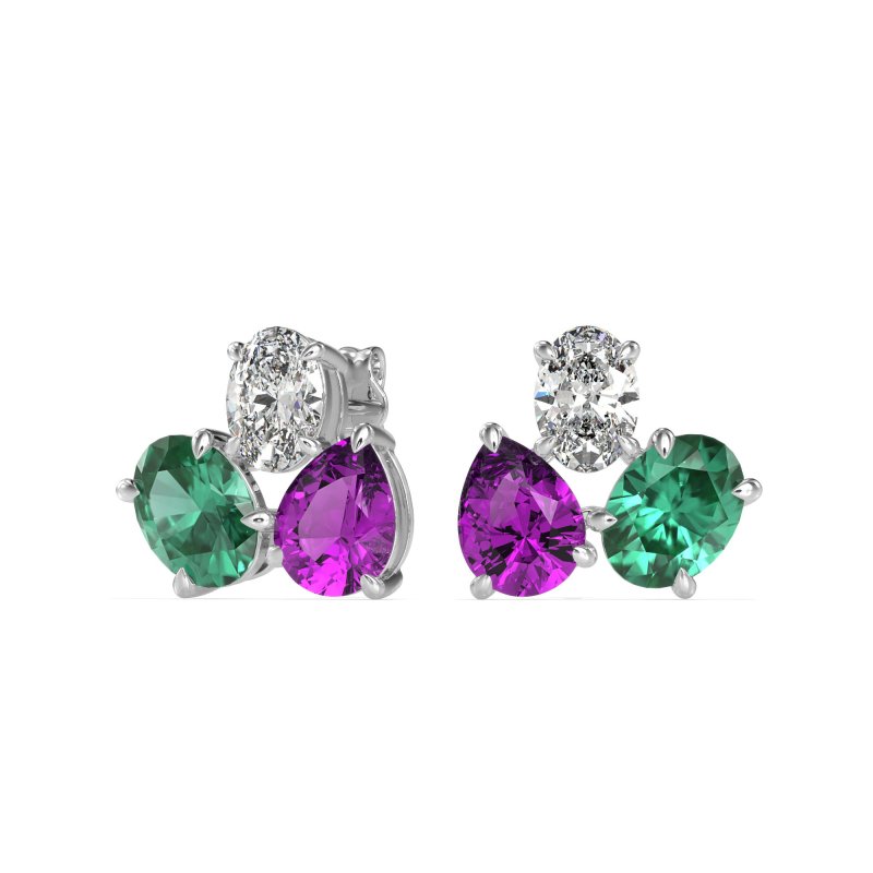 Oval & Pear Trio Stud Earrings