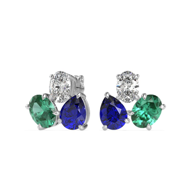 Oval & Pear Trio Stud Earrings
