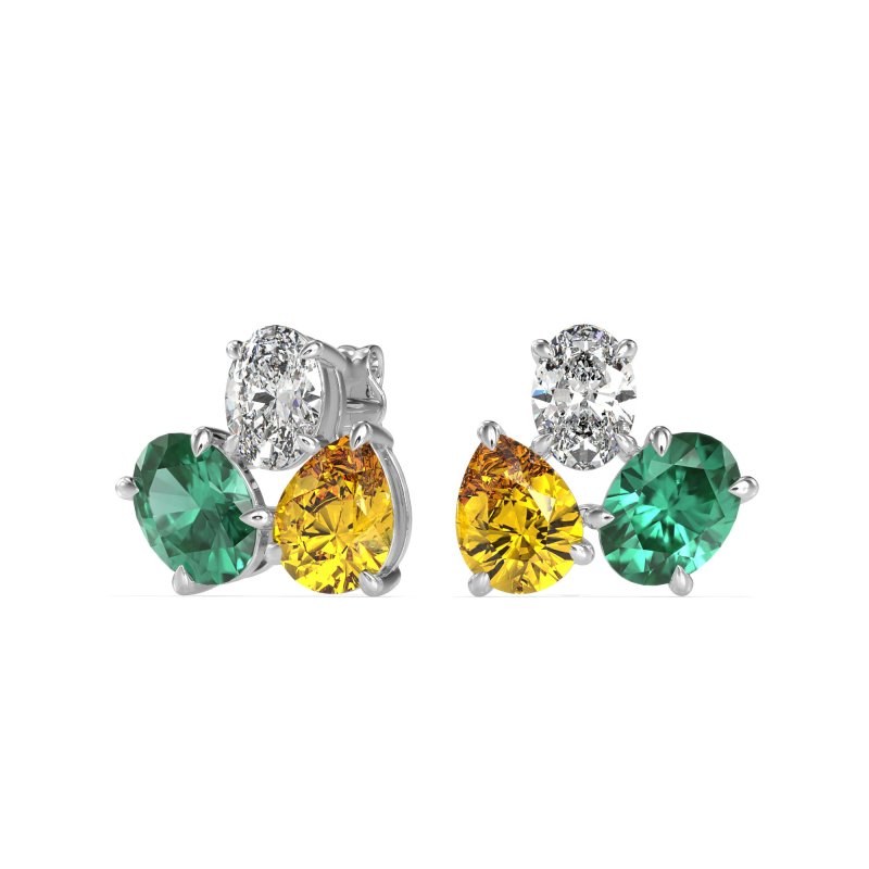Oval & Pear Trio Stud Earrings