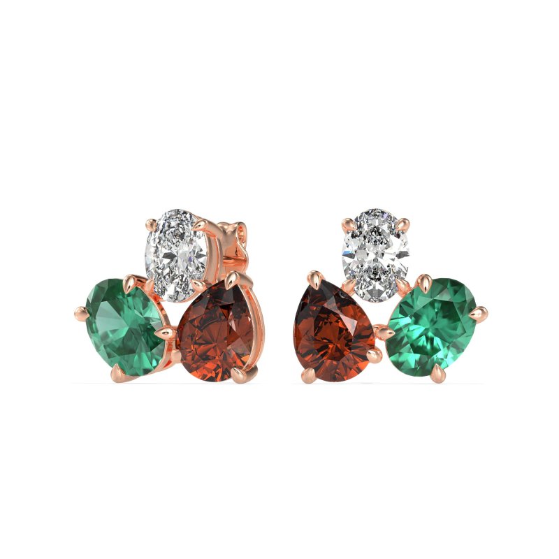 Oval & Pear Trio Stud Earrings