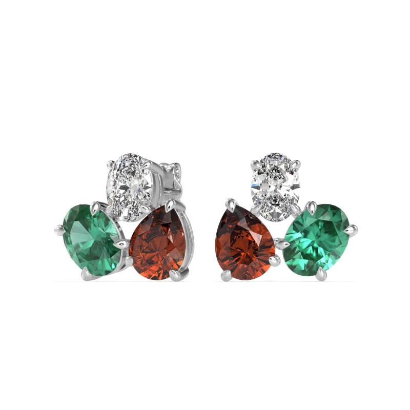 Oval & Pear Trio Stud Earrings