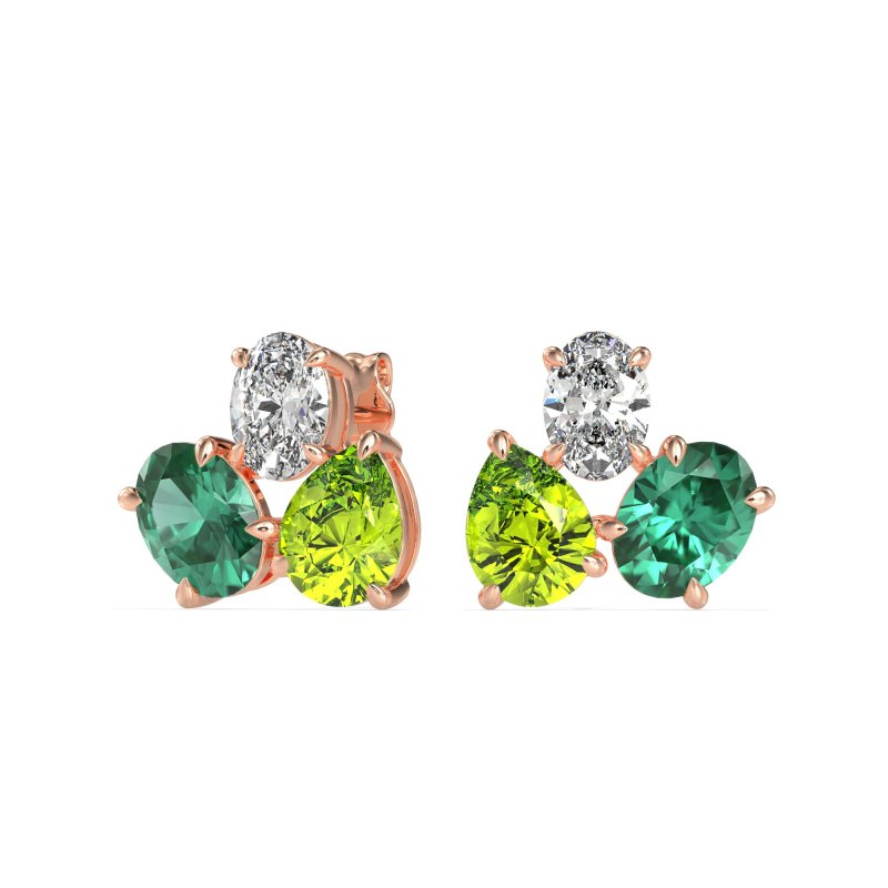 Oval & Pear Trio Stud Earrings