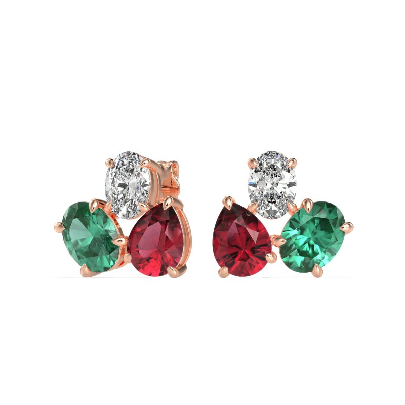 Oval & Pear Trio Stud Earrings