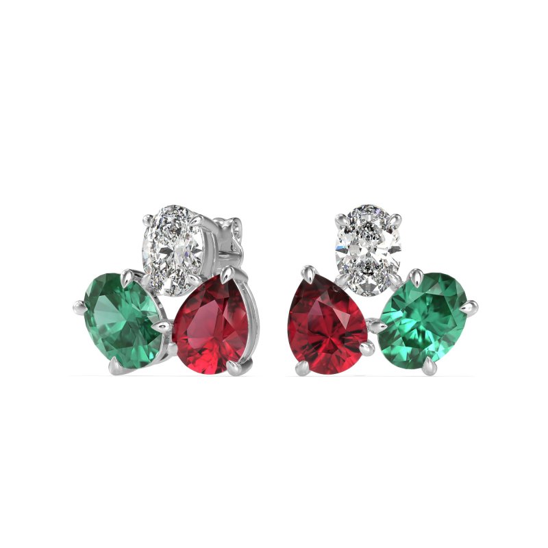 Oval & Pear Trio Stud Earrings