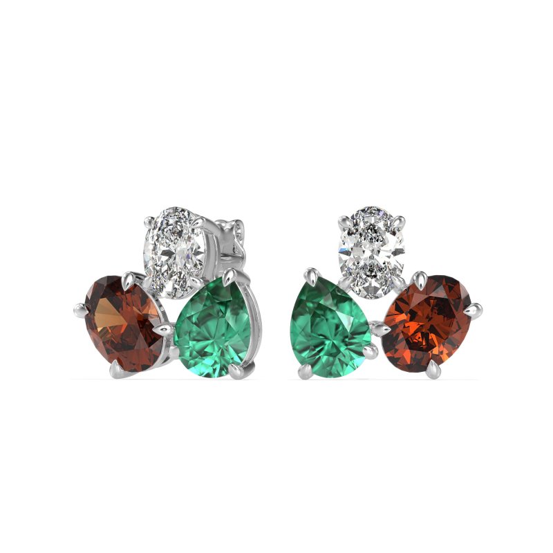 Oval & Pear Trio Stud Earrings