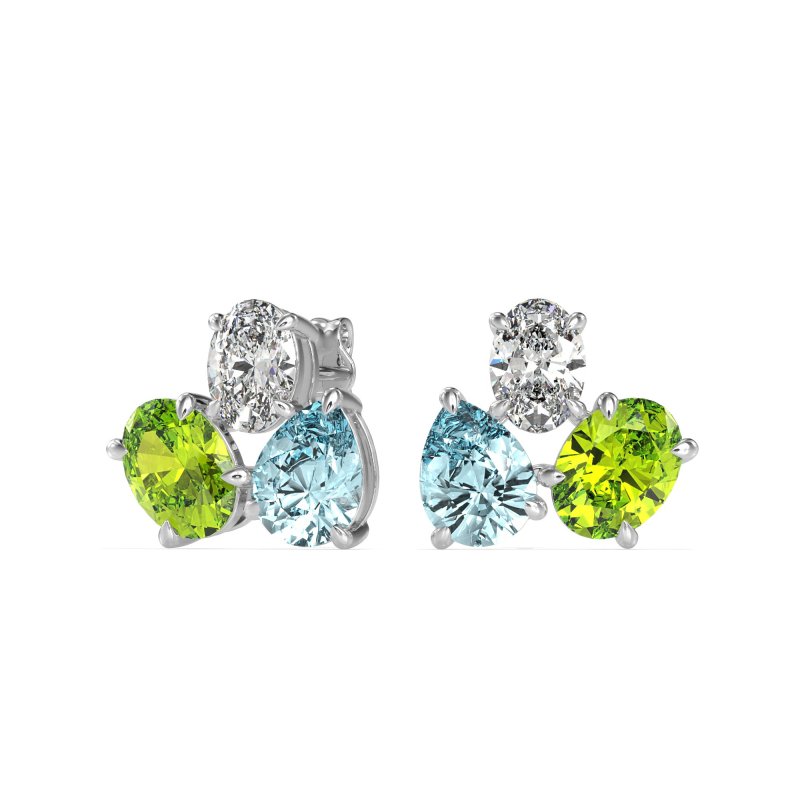 Oval & Pear Trio Stud Earrings