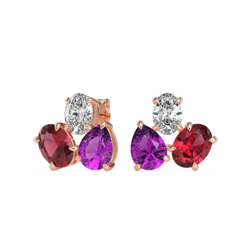 Oval & Pear Trio Stud Earrings