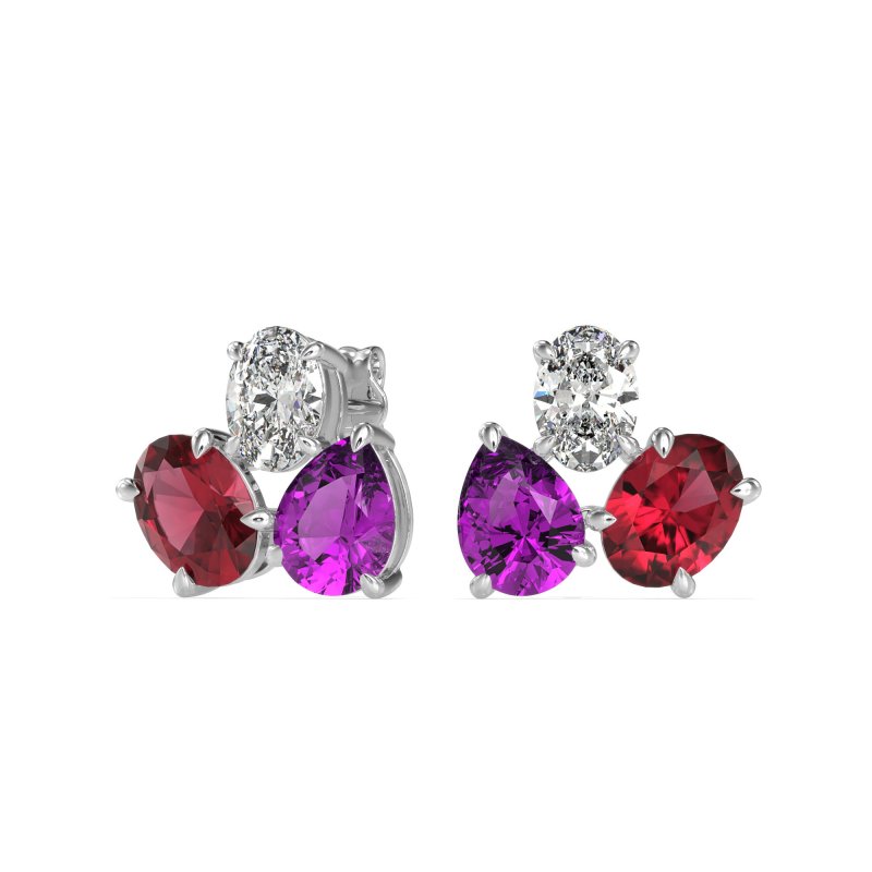 Oval & Pear Trio Stud Earrings