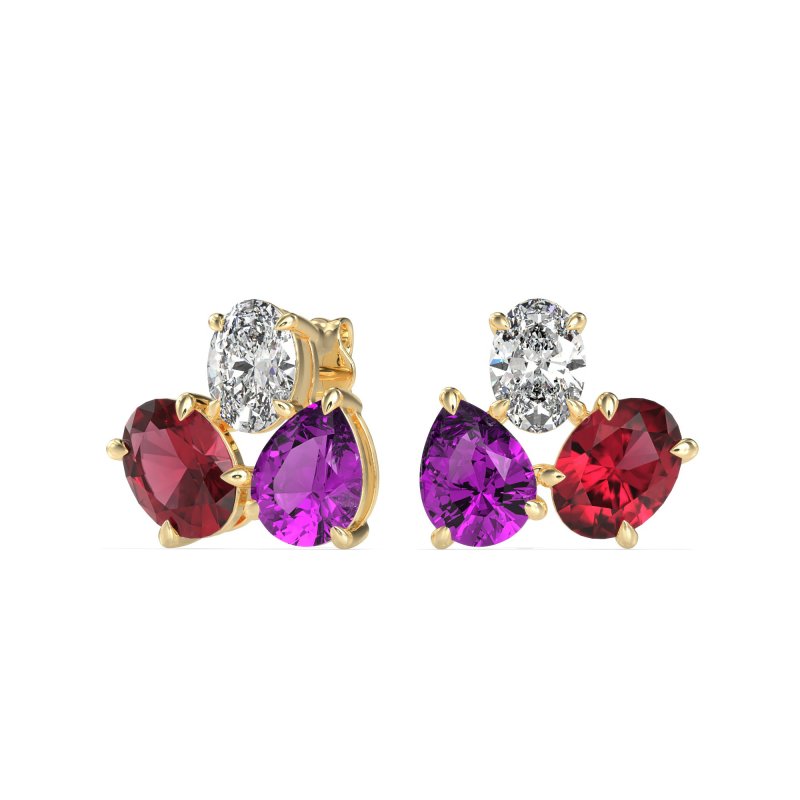 Oval & Pear Trio Stud Earrings