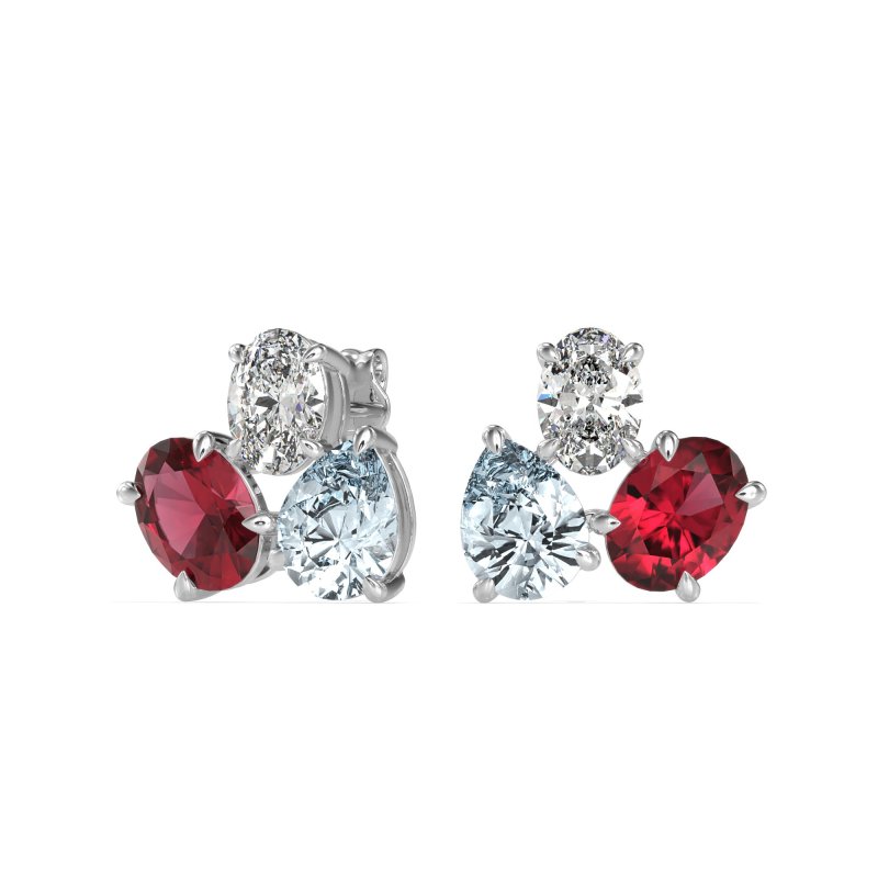 Oval & Pear Trio Stud Earrings