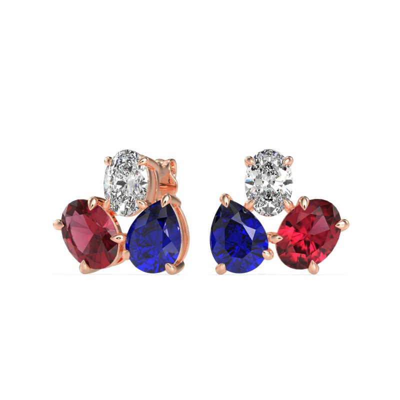 Oval & Pear Trio Stud Earrings